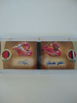 2019 Topps Booklet 2/5 Mike Trout / Justin Upton Auto Autograph Relic Book Rare