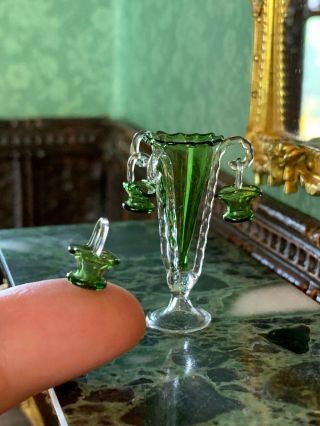 Artisan Miniature Dollhouse Vintage French Epergne Hand Blown Glass 3 Baskets