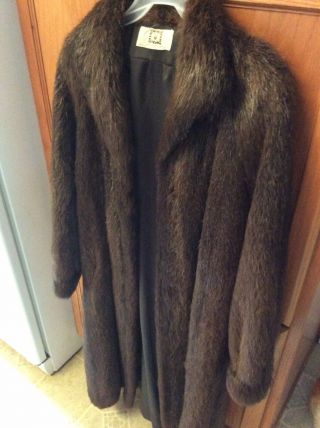 Vintage John Mckay Canadian Mink Fur Full Length Swing Coat Dark Brown Large