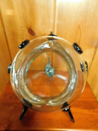 Vintage Mid Century Modern BLENKO ART GLASS FISH VASE / CLEAR and COBALT BLUE 7