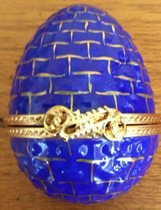 Vintage Authentic Faberge ' Blue & Gold Hand Painted Egg Clock with Stand 4