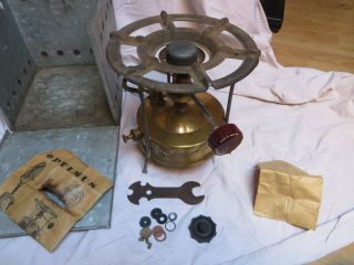 Vintage Optimus No 7 Camp Stove In Rare Tin Box