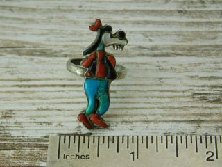 Vtg 1960s Old PAWN Zuni MICKEY MOUSE ' S GOOFY Turquoise Sterling SILVER RING 7.  75 5