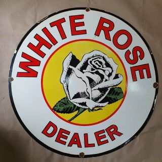 White Rose Dealer Vintage Porcelain Sign 30 Inches Round