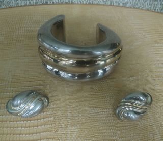 Frederic Jean Duclos 925 Sterling Silver On Wax Mod Bracelet & Clip - On Earrings