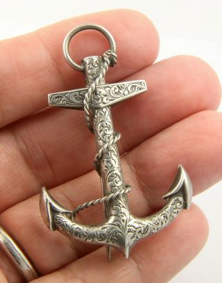 Exquisite Antique Victorian C1890 Sterling Silver Fouled Anchor Brooch Pin