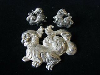 Vintage Gump’s Gugliemo Cini Sterling Silver Foo Dog Dragon Brooch W/ Ear Rings