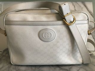 Vintage Gucci White Leather Micro Gg Crossbody Shoulder Hand Bag $550 In 1981