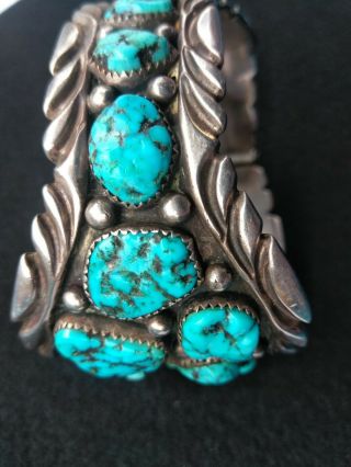 Heavy Vintage Navajo Turquoise Watchband Stamped Bt