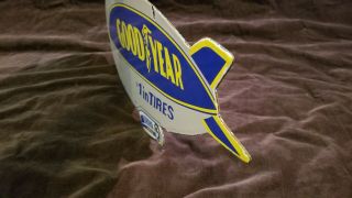 VINTAGE GOODYEAR TIRES PORCELAIN GAS AVIATION BLIMP SERVICE STATION 2 SIDED SIGN 12