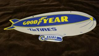 VINTAGE GOODYEAR TIRES PORCELAIN GAS AVIATION BLIMP SERVICE STATION 2 SIDED SIGN 6