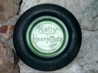 Vintage Kelly Springfield Heavy Duty Tire,  Green Glass Ashtray