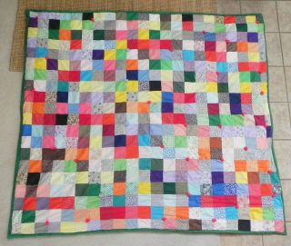Hand Made Patch Work Quilt Blanket Cotton Blend Vtg Fabric 77 " X 84 "