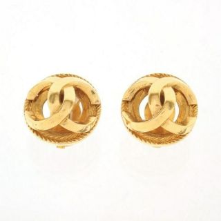 Authentic Chanel Vintage Cc Logos Gold Button Earrings Clip - On France