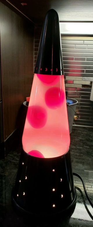 Vintage Moon And Stars Wizard Lava Lamp - 2 Tanks 1 Red Lava 1 Red Glitter