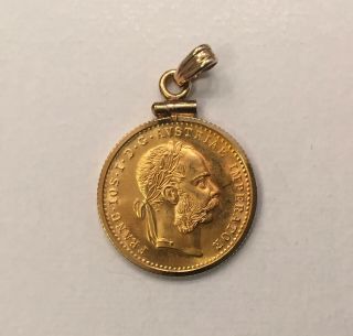 Vintage 1915 Austria Gold 1 Ducat Coin Pendant, .  986 Gold Purity