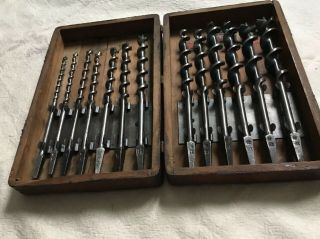 Vintage Irwin Auger 13 Piece Bit Set In Wood Box Augers From 4 To 16