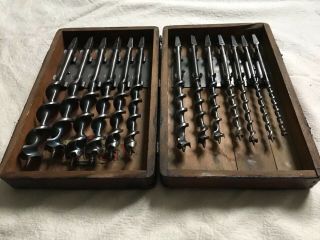 Vintage Irwin Auger 13 Piece Bit Set In Wood Box augers from 4 to 16 2