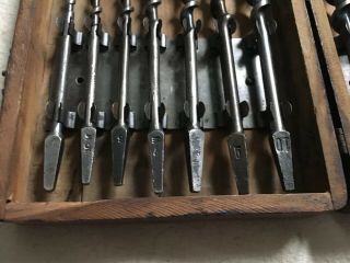 Vintage Irwin Auger 13 Piece Bit Set In Wood Box augers from 4 to 16 5