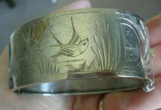Vintage Antique Jewellery Victorian Swallows Aesthetic Bangle Silver Hallmarked