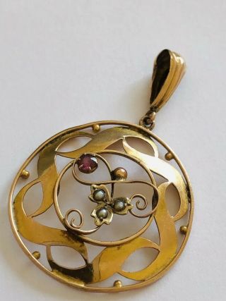 Antique Art Nouveau Pearl And.  Ruby Pendant,  375,