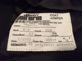 Vintage USN US NAVY Military Naval Uniform Coat Jumper Vest.  Size 42 USA Made 3