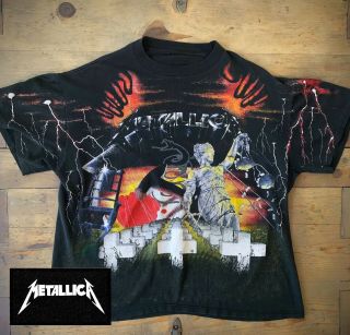 Vintage 1991 Metallica All Over Print T - Shirt By Brockum Size L - Xl