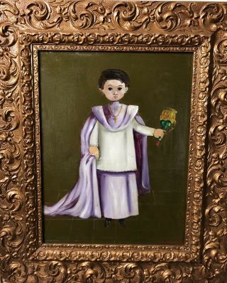 Agapito Labios Vintage Oil Painting Whimsical Naughty Altar Boy Mexican