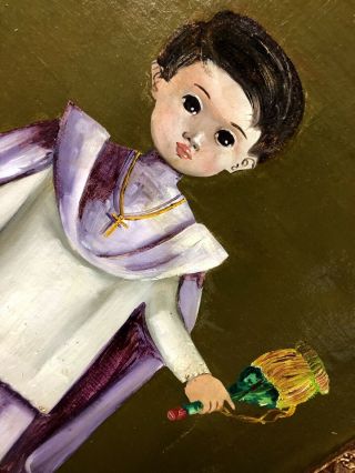Agapito Labios Vintage Oil Painting Whimsical Naughty Altar Boy Mexican 2