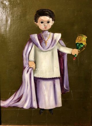 Agapito Labios Vintage Oil Painting Whimsical Naughty Altar Boy Mexican 6
