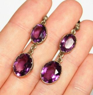 Stunning,  Antique Victorian Sterling Silver Amethyst Paste Screw Back Earrings