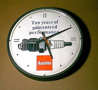 Rare Vintage Autolite Spark Plugs Advertising Wall Clock Sign -