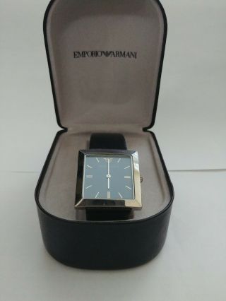 Emporio Armani Watch Men,  Black,  Leather,  Square Face,  Vintage,  Stainless Steel