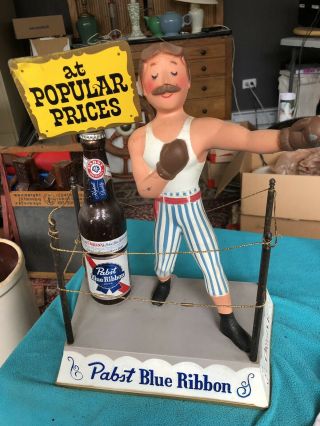 Vintage Pabst Blue Ribbon Boxer Statue In Ring With Bottle