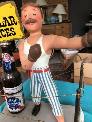 Vintage Pabst Blue Ribbon Boxer Statue In Ring With Bottle 7