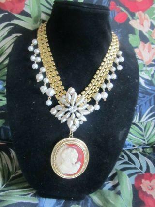 Huge Cameo & Maltese Cross Statement Necklace - A Vintage Repurposed