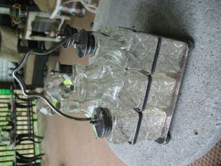 Sheffield England Silver Plate Glass Condiment - Caster - Cruet Set W/caddy