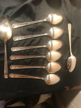 Vintage Oneida Community Silverplate Milady Set 8 Table Spoons 8.  5 "