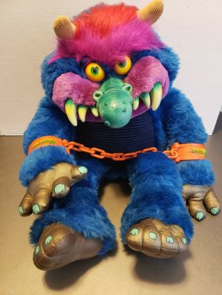 My Pet Monster Vintage Blue 1986 Plush Doll Amtoy Handcuffs Rare Great