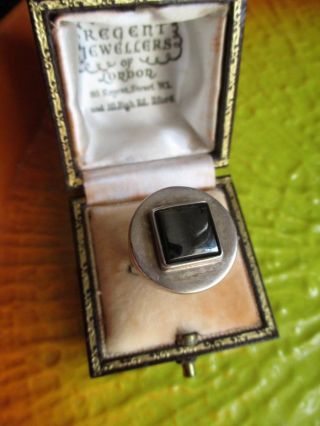 Modernist Hallmarked Sterling Silver 1970 Hematite ring Magnus Maximus Space Age 2