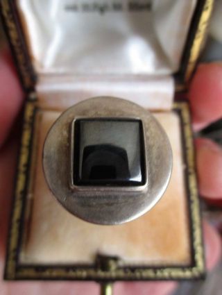 Modernist Hallmarked Sterling Silver 1970 Hematite ring Magnus Maximus Space Age 8