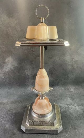 Vintage Art Deco Lighted Smoking Stand (ashtray) Slag Glass Electric