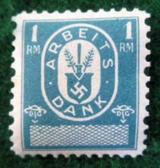 Nazi Germany 1 Reichsmark Blue Arbeits Dank Labor Dues Revenue Stamp 1933 - 37mint