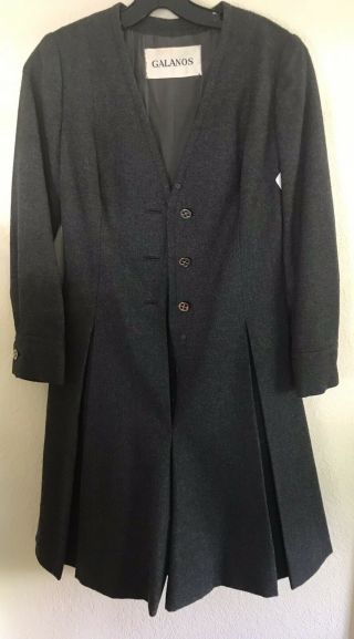 Vintage Galanos For Bonwit Teller Gray Wool Skort Coat Dress Sz 2
