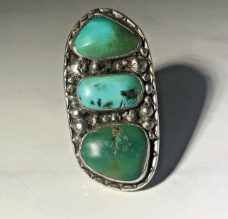 Vintage Sterling Silver Large Long Turquoise Ring