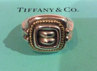 Vintage Tiffany & Co.  Sterling Silver 18k Gold Braid Square Buckle Ring Size 7