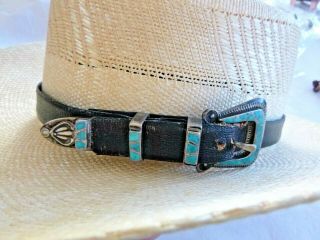 Old Vintage Navajo Inlaid Turquoise Sterling Silver Belt - Type Hickok Hat Band