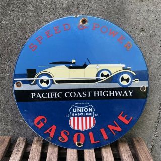 Vintage Pacific Coast Highway Gas Oil Porcelain Service Station Sign