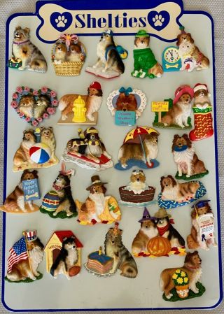 Willabee & Ward Shelties Dog Magnets & Magnet Board Vintage Rare Htf Retired Set