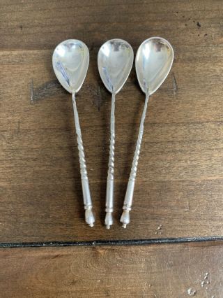 Antique Carved Imperial Russian Russia Sterling Silver Spoon Set Of 3 - Mono